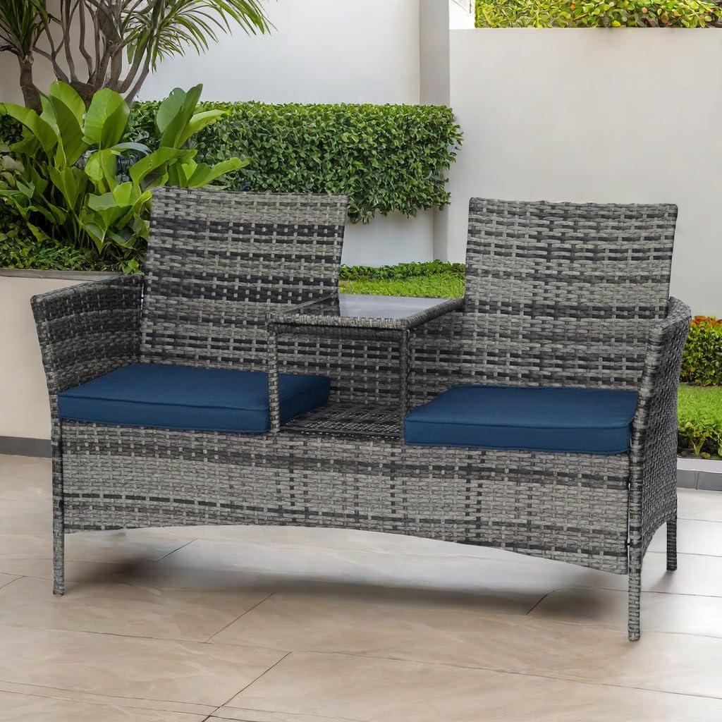 Our Honest Take on the Grey-Blue Patio Loveseat Set with Table