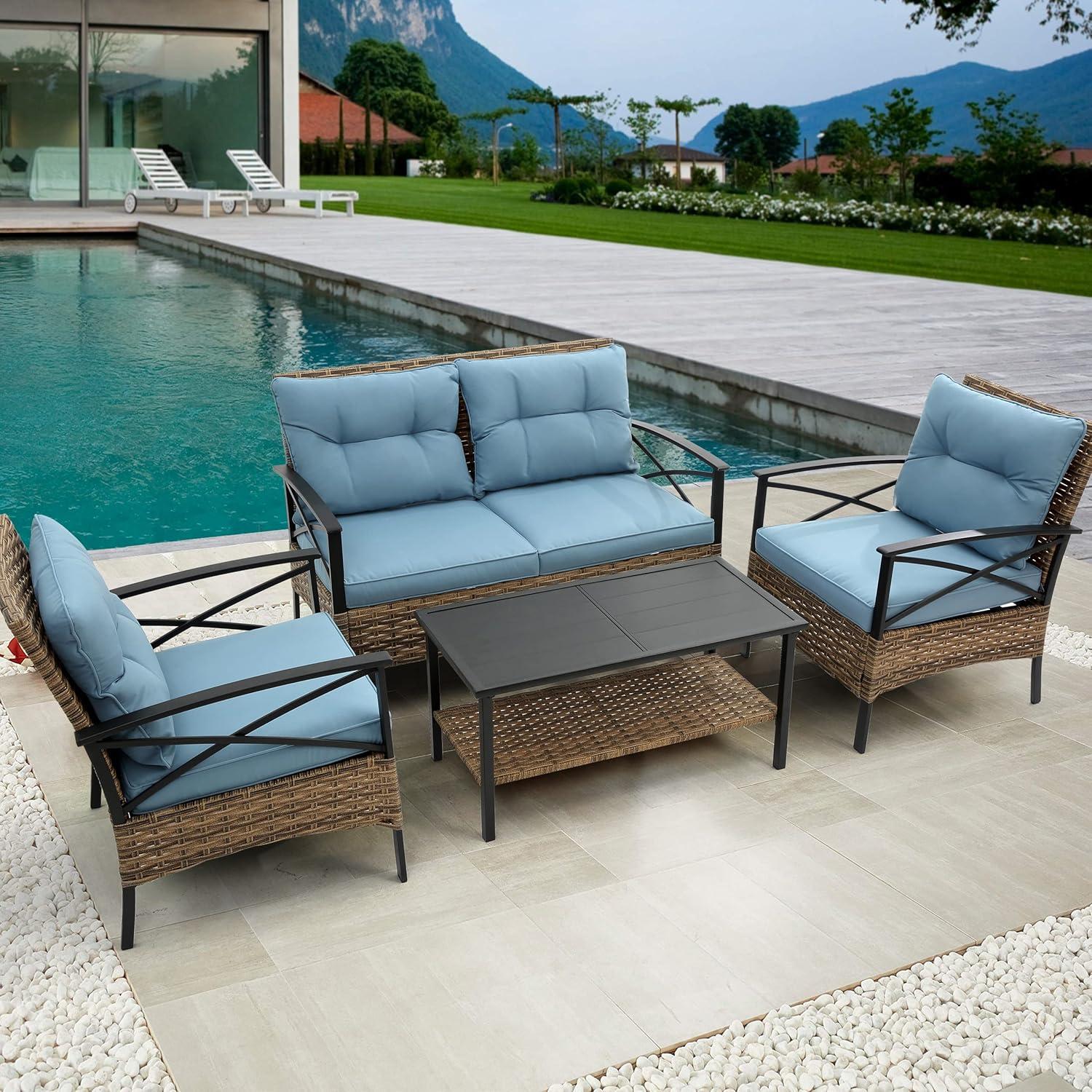 Our Honest Take on the 4-Piece Blue Outdoor Sectional Sofa Set