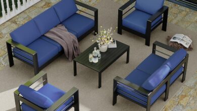 Why We Love Our 7-Seater Blue Aluminum Patio Set