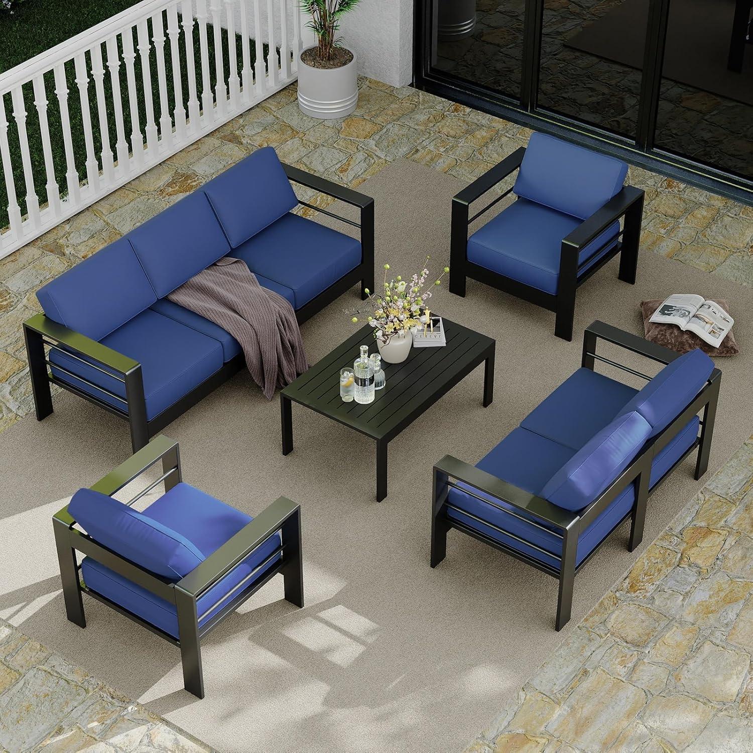 Why We Love Our 7-Seater Blue Aluminum Patio Set
