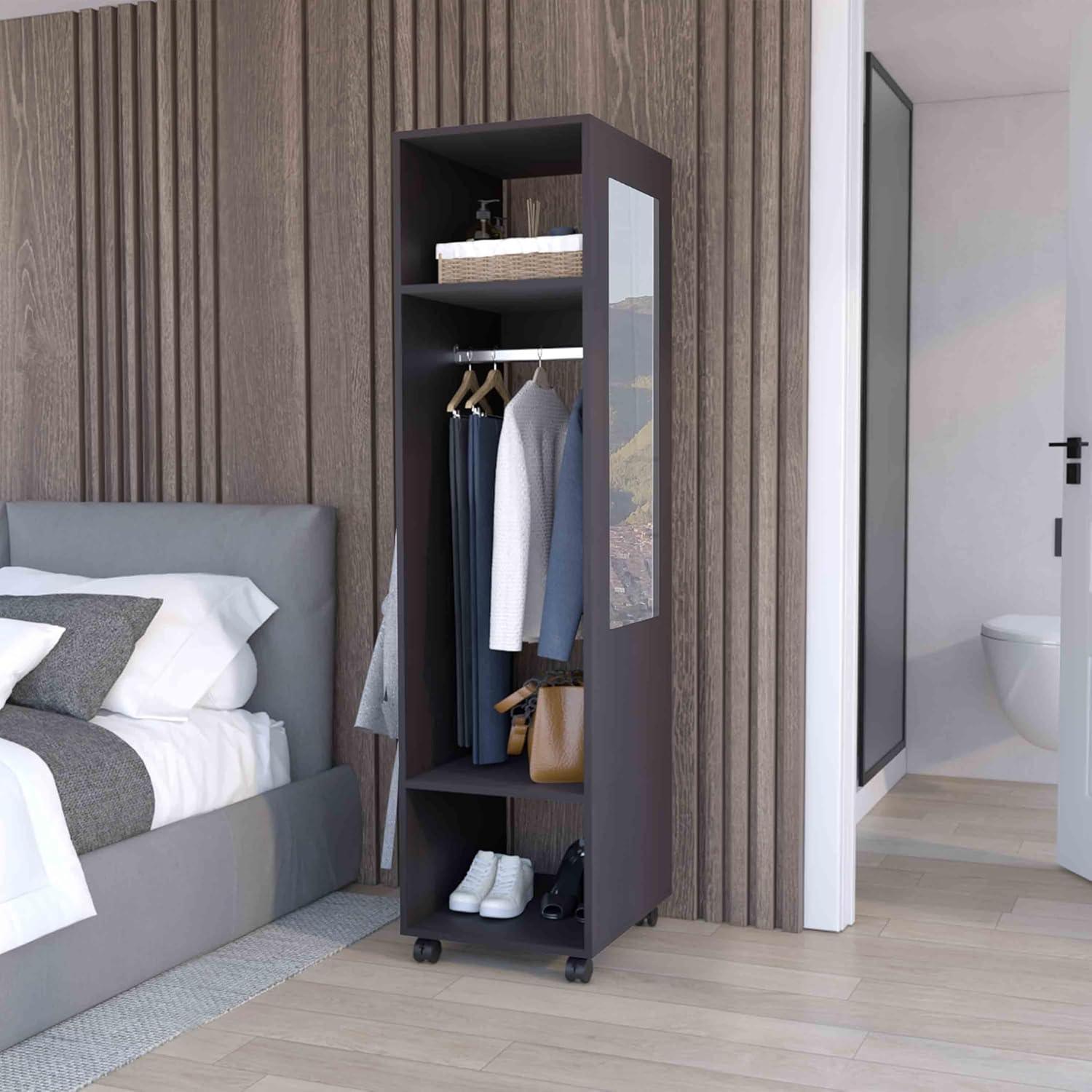 Our Take on the 63″ Tall Black Wardrobe with Mirror & Casters
