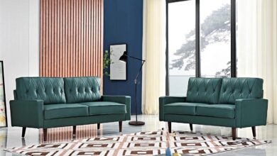How We Fell for Container Furniture’s Sleek Blue Green Sofa Set