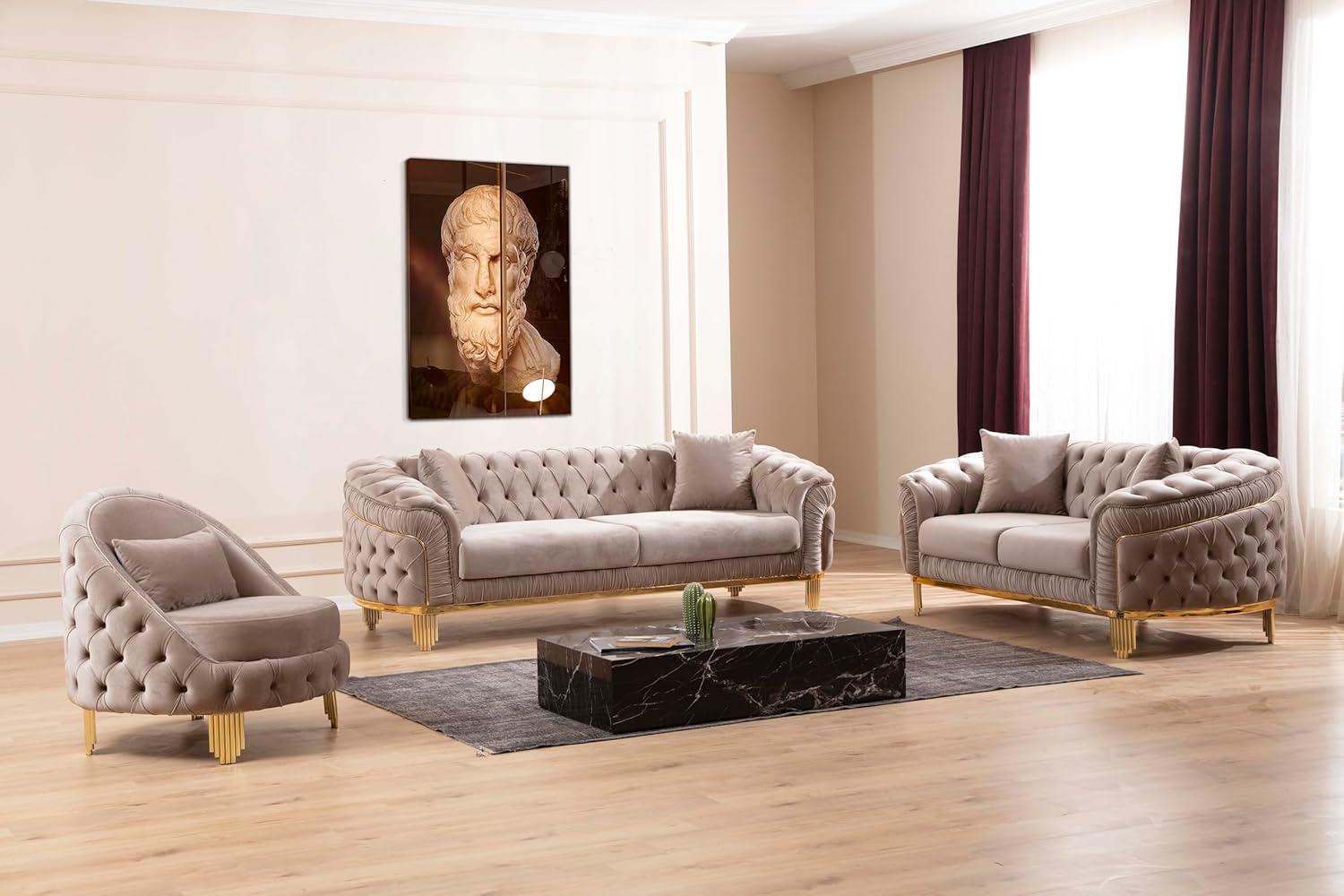 Our Take on the Taupe Velvet 3-Piece Living Room Set