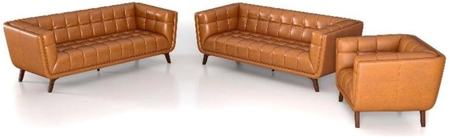 Our Take on the Kai Mid-Century Tan Leather Living Room Set