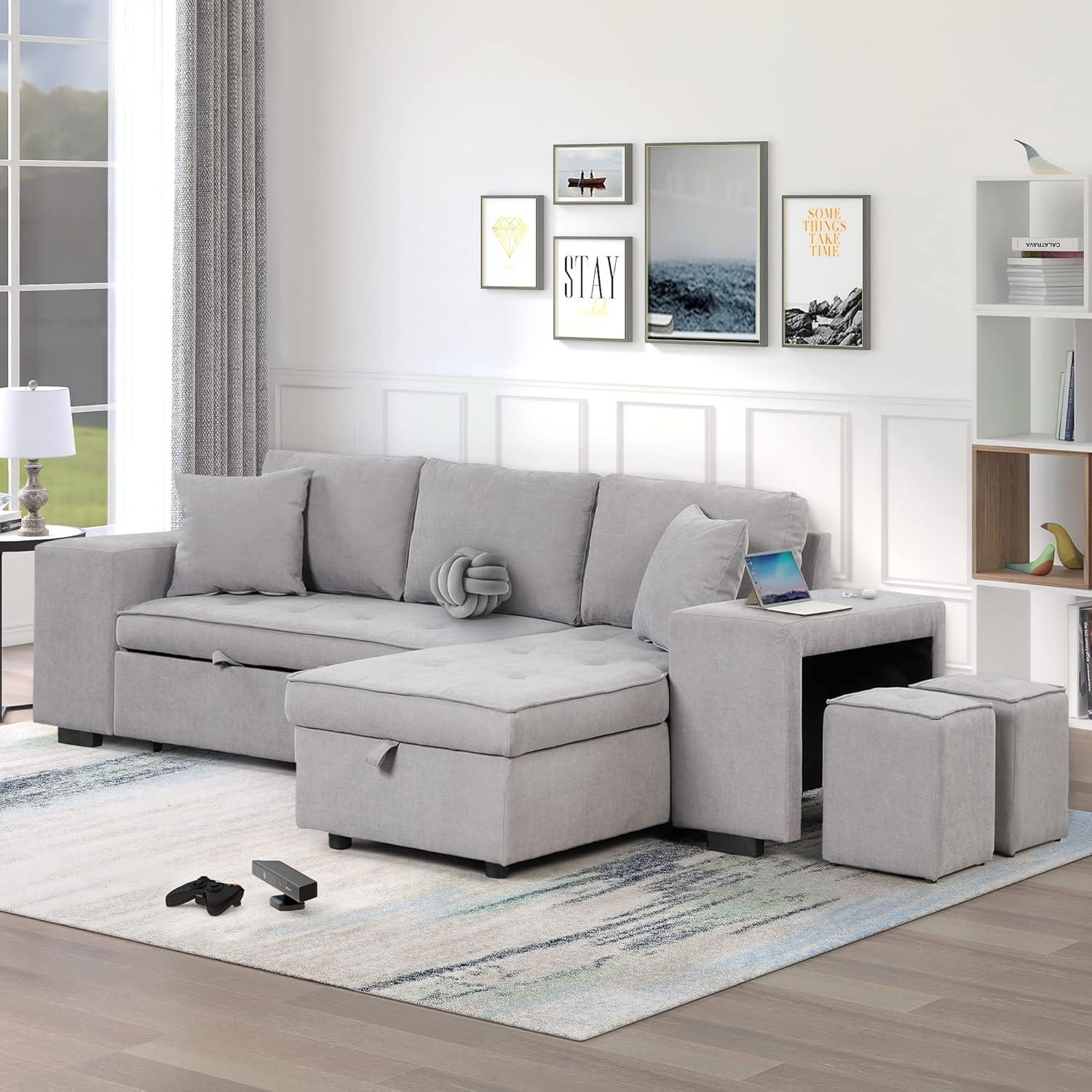 Our Take on the 104″ Reversible Sleeper Sofa with Storage and Stools