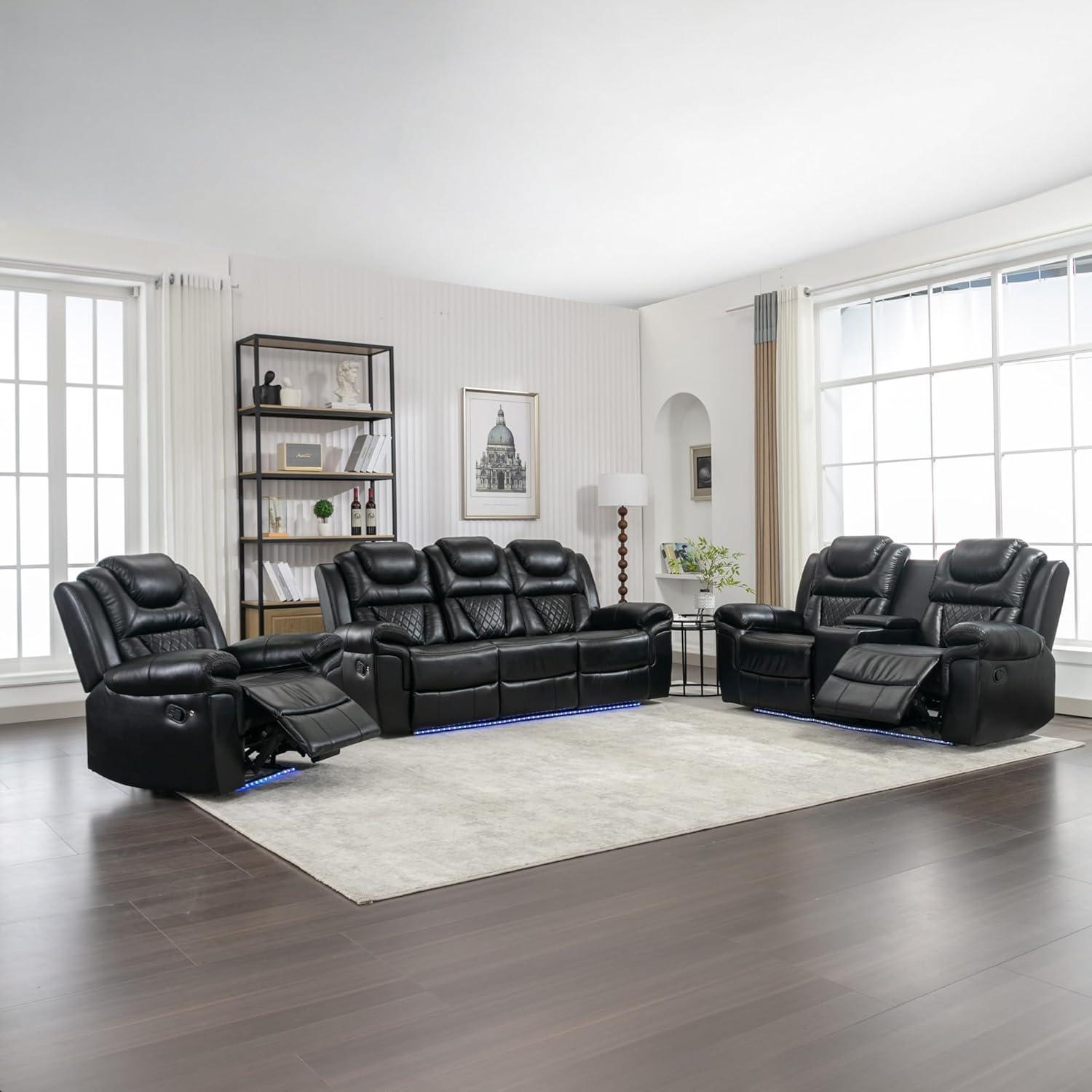 Our Take on the 3-Piece Black Leather Recliner Sofa Set