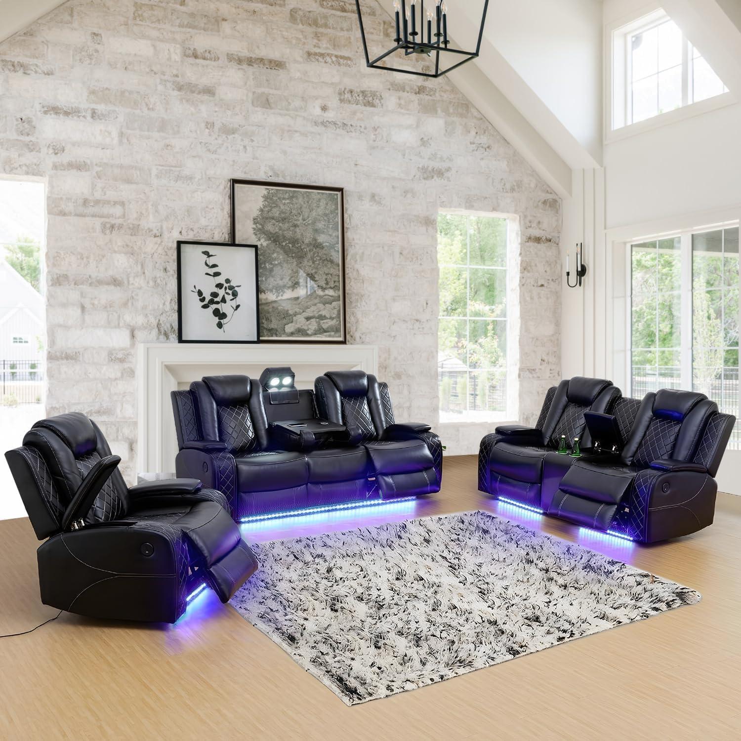 Our Review: Stylish Power Recliner Sofa Set with LED & USB Features