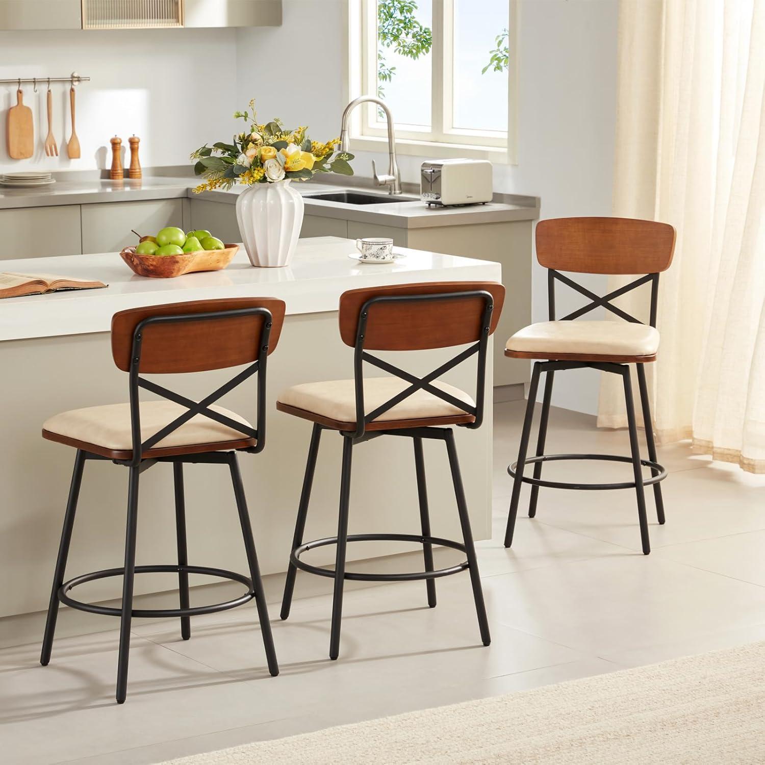 Our Take on Milcil's Swivel White Faux Leather Bar Stools Set