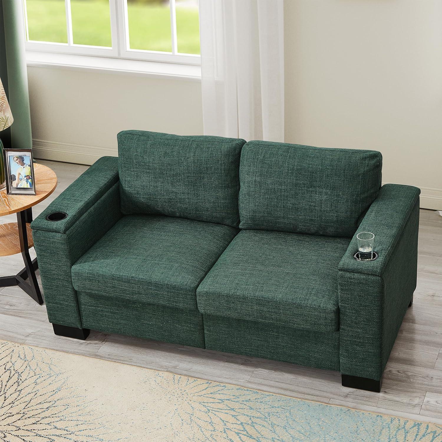 Our ​Honest Take on the Modern Green Sofa Set with Storage & Cup Holders