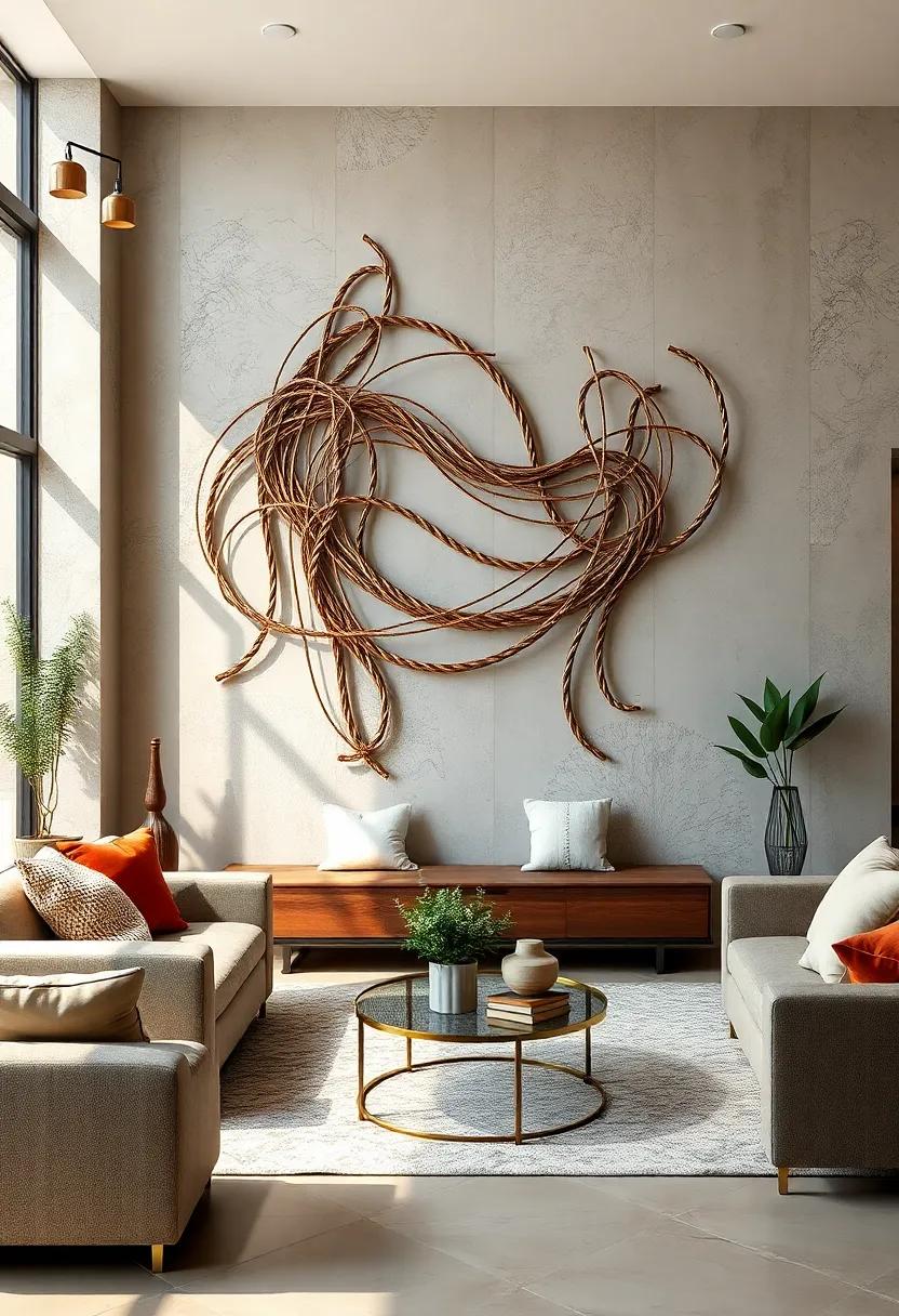 Braided Metal Ribbons: Twisted and braided metal strips create dynamic visual movement and artistic depth