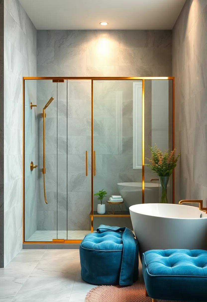 Gold Frame Glass Door - Warm metallic accents introduce luxury ⁣and elevate ⁤any bathroom into‍ a⁤ spa-like retreat