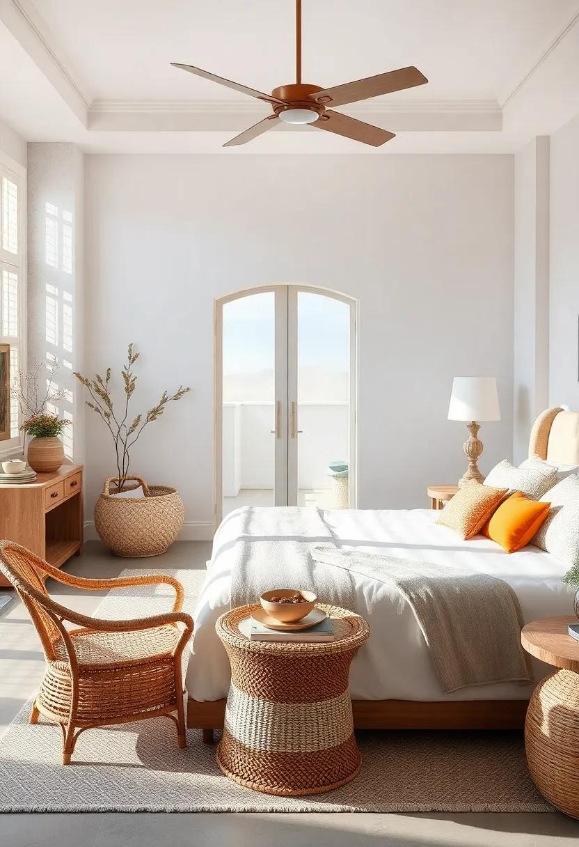 Beachy woven Textures: Introduce woven wicker or rattan chairs and baskets to bring a breezy, tactile feel