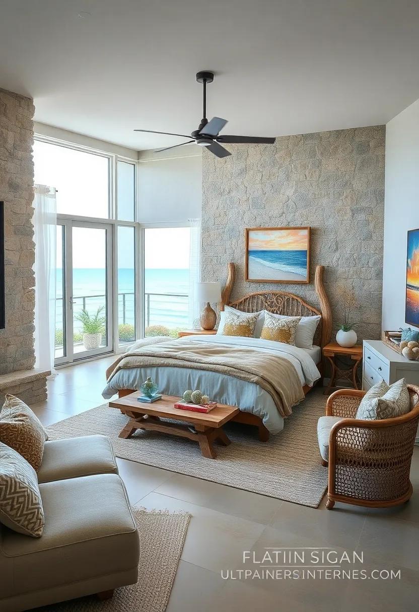 Driftwood Accents: Incorporate weathered driftwood furniture and décor to evoke the natural textures of the shoreline