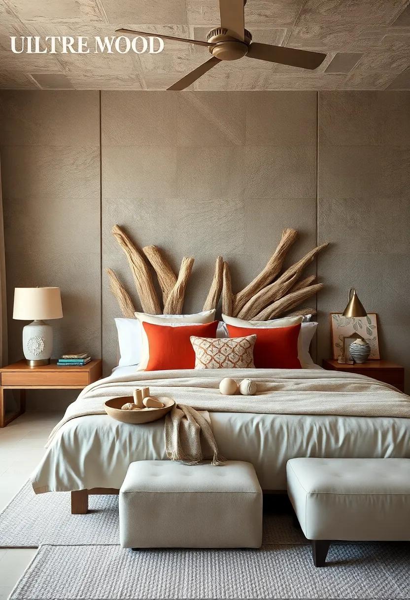 Driftwood Headboards: Use driftwood pieces to craft unique, textured headboards for an authentic coastal feel