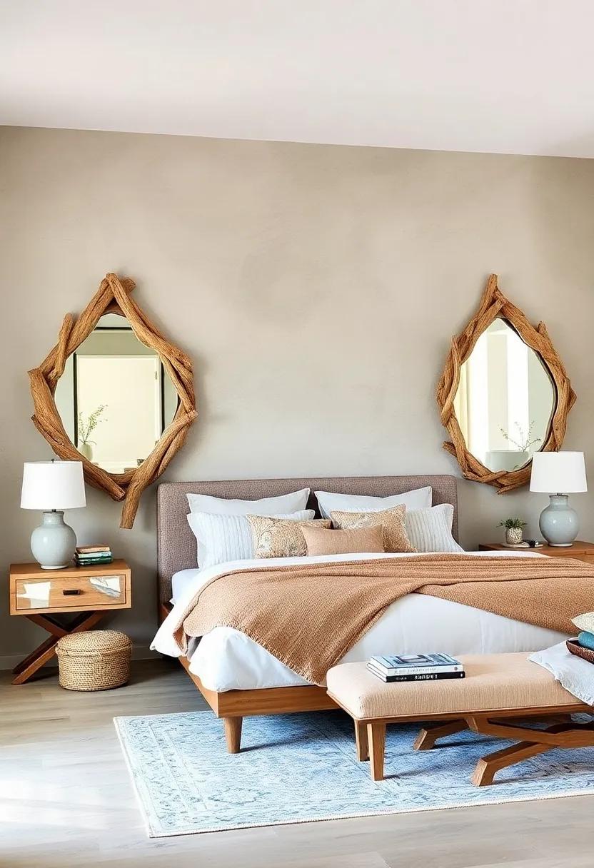 Driftwood Mirrors: Frame mirrors with driftwood for a rugged,natural touch that brightens the room