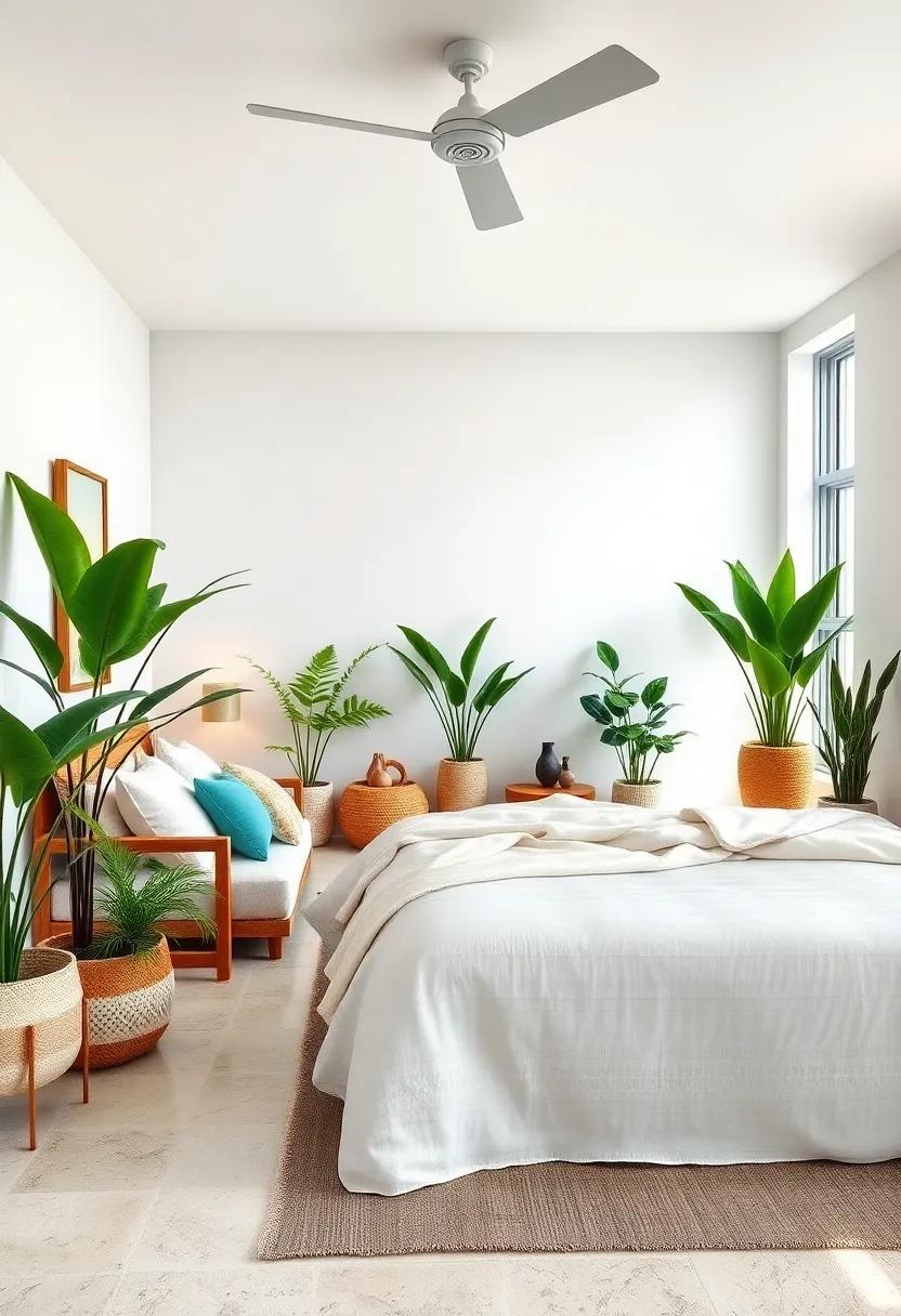 Indoor Plants with Coastal Vibes: Add greenery like palms or succulents to bring life and freshness to the space