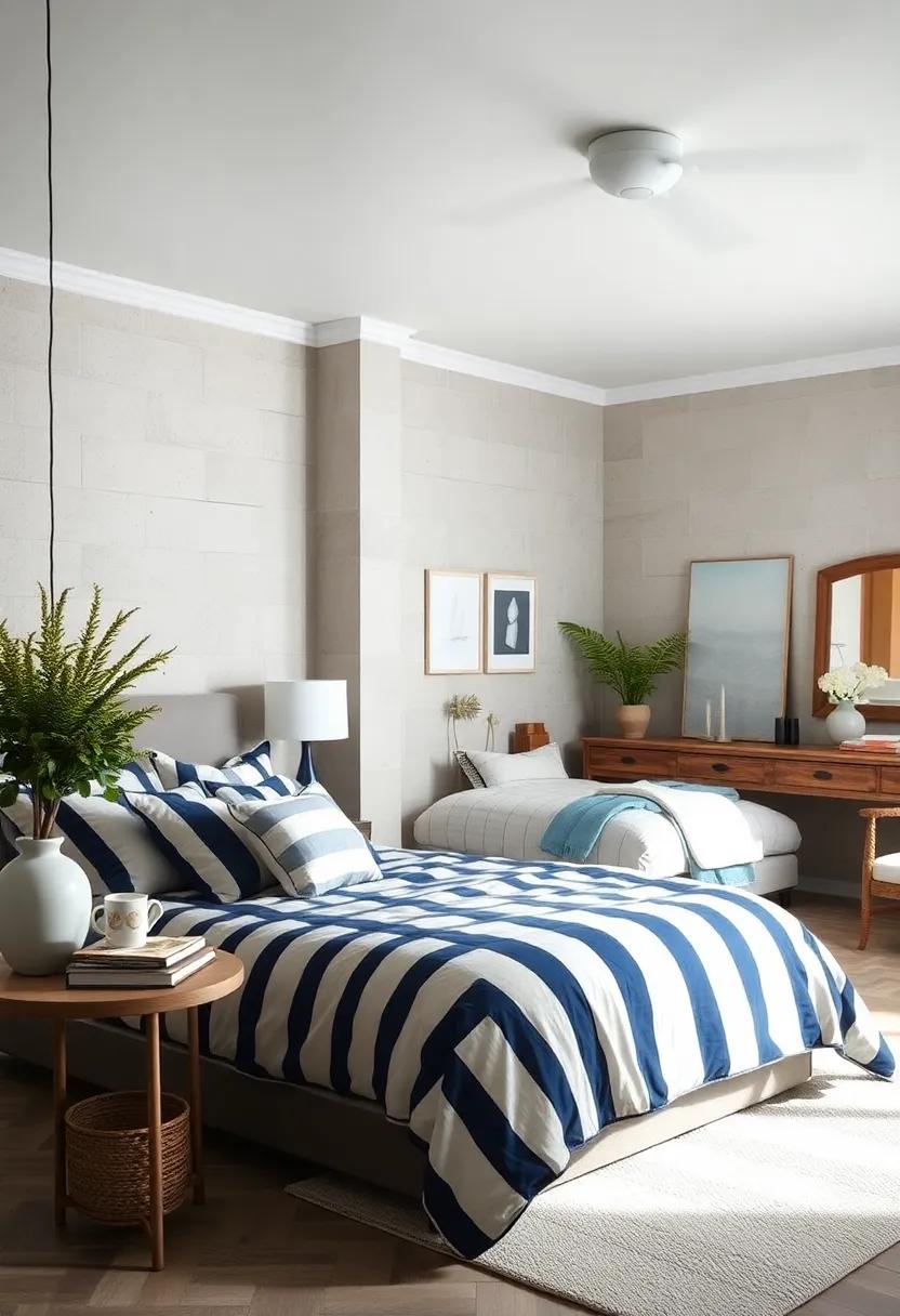 Nautical Stripes: Add classic navy and white stripes in bedding or rugs for a timeless coastal touch