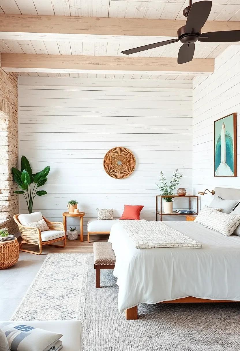 Whitewashed Wood Walls: Create a rustic beach cottage vibe with whitewashed wood paneling or shiplap