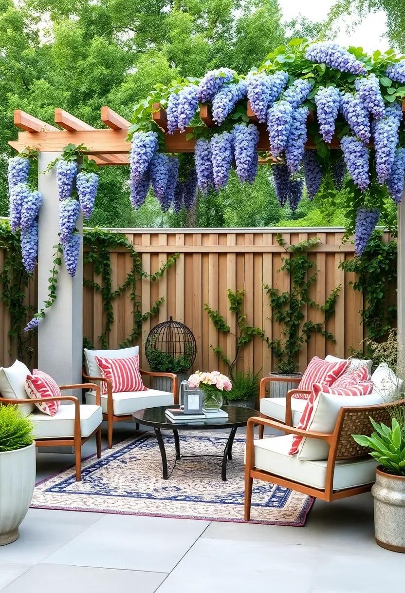Complementary Fence and Pergola Duo Wrapped in Wisteria