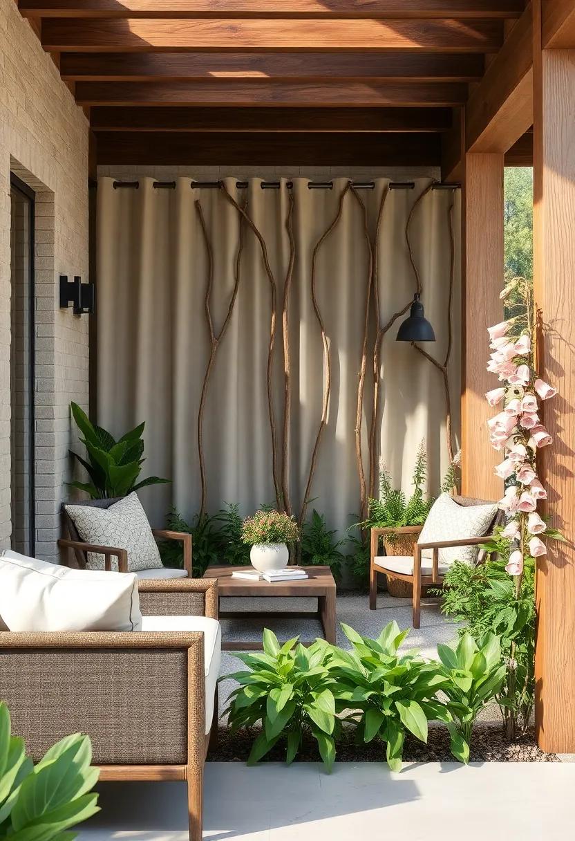 Natural Branch Fence Framed by Delicate Foxglove flowers