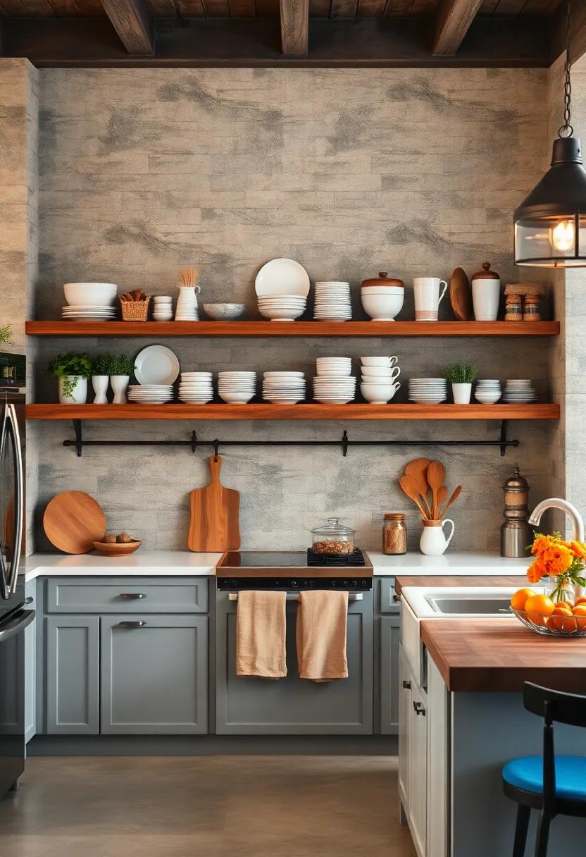 Open Wooden Shelving to showcase Rustic Dishware