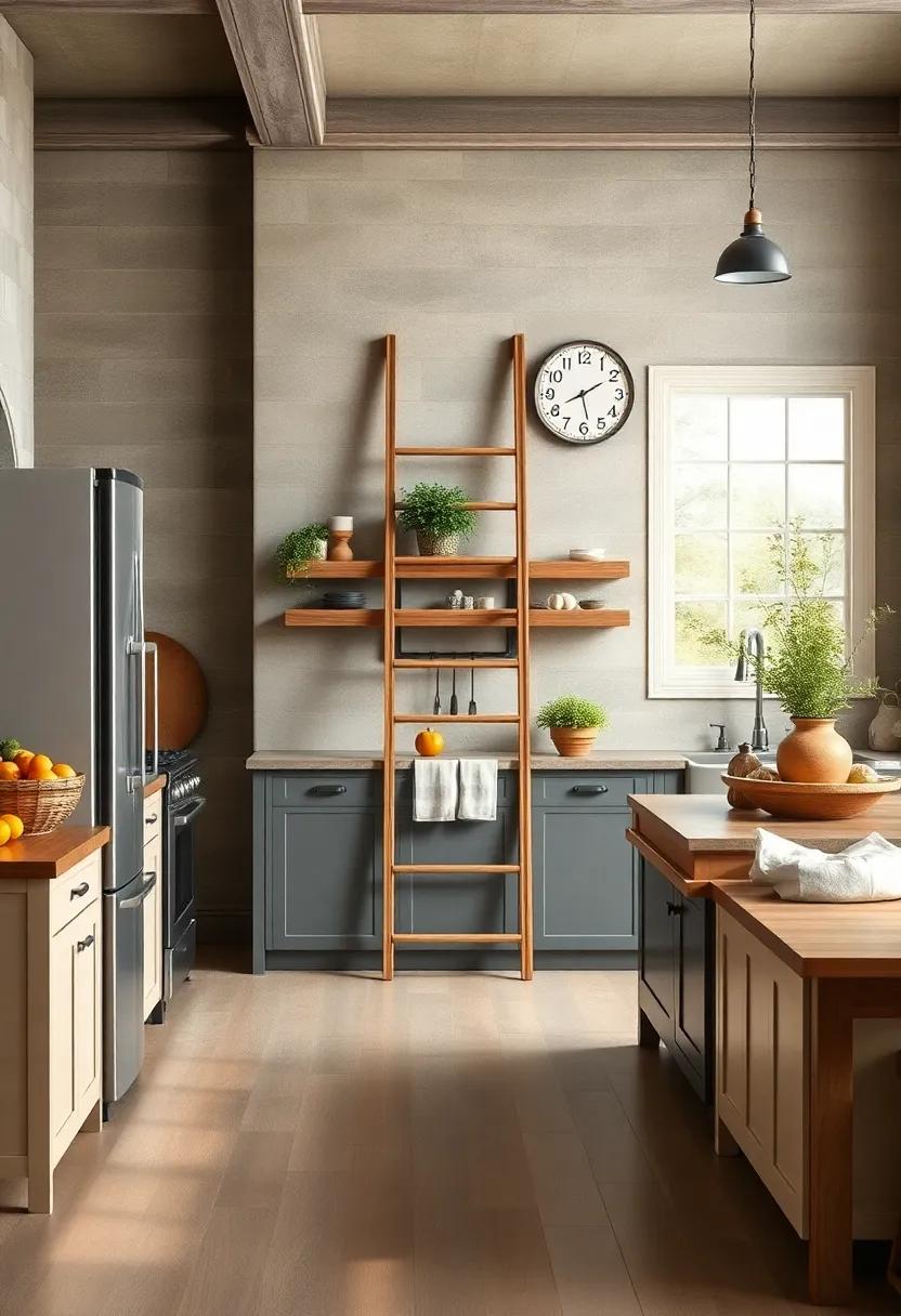 Wooden⁢ Ladder Decoratively Leaning Against‍ a Wall