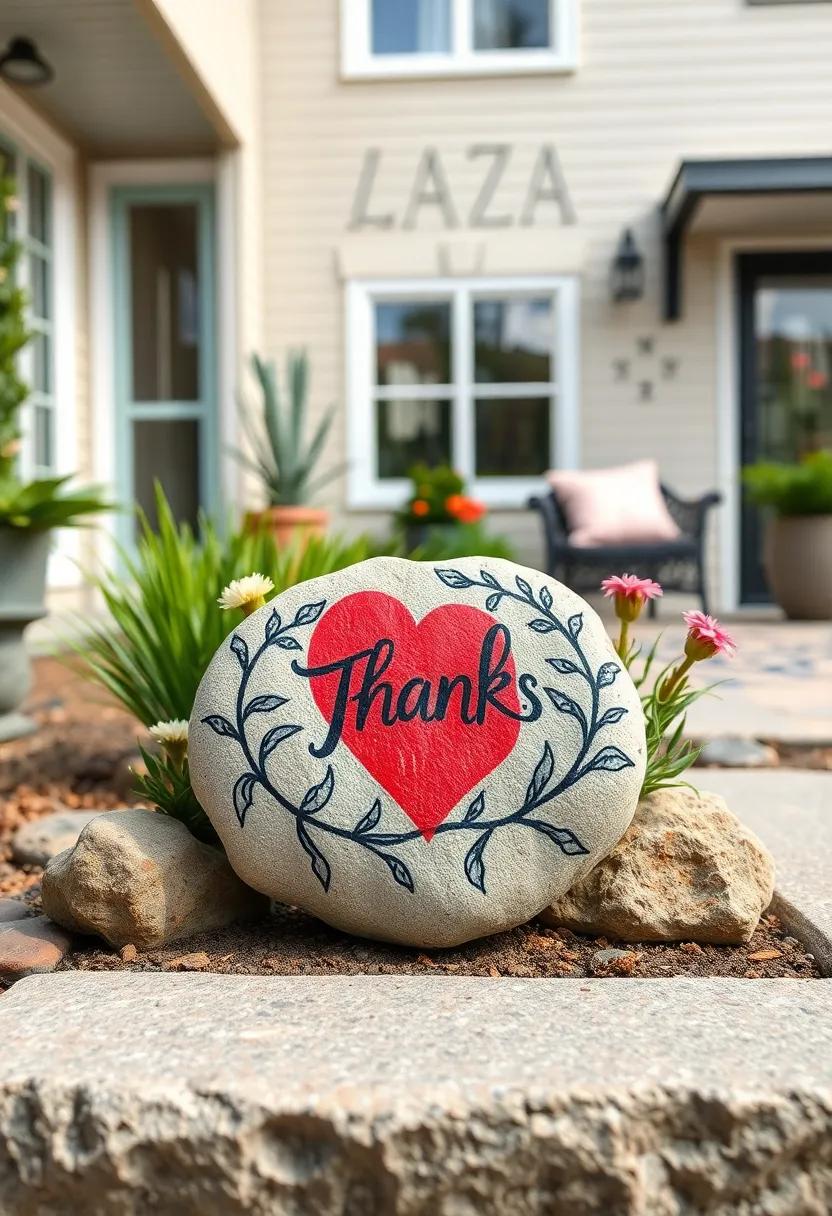 A charming heart-shaped ​rock ‍painted with a simple 