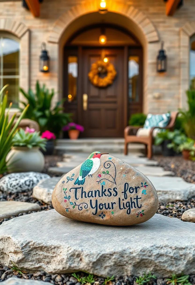 A delicately painted rock featuring a hummingbird alongside the‍ phrase⁢ 