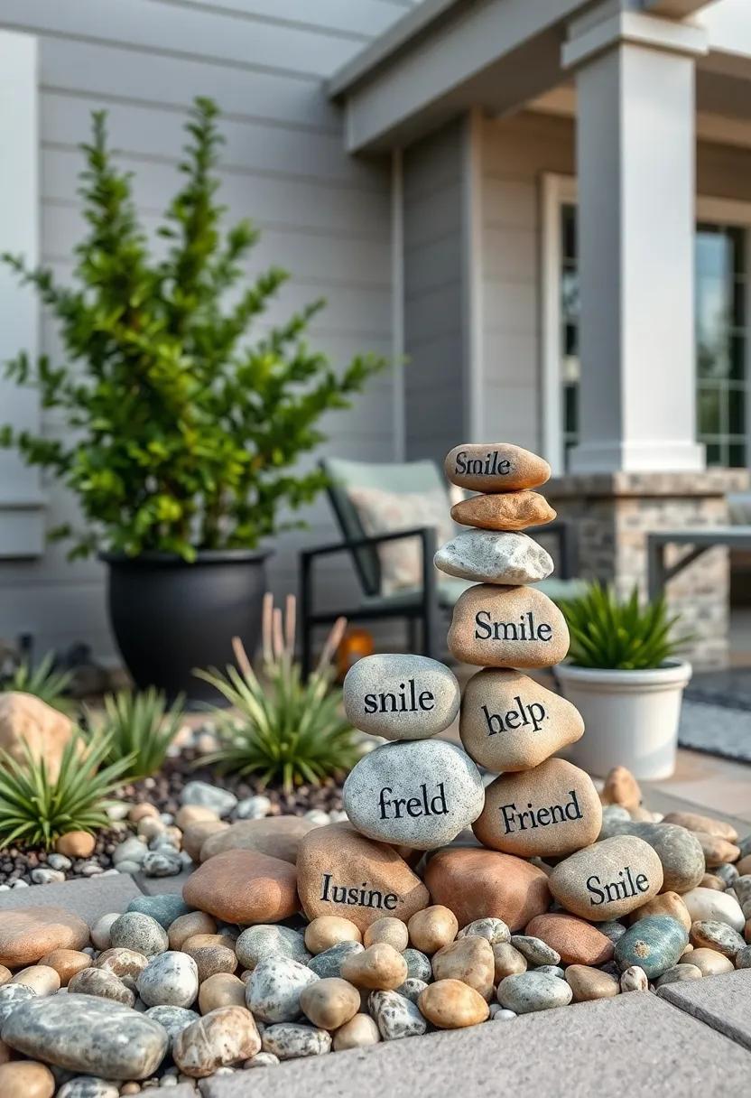 A ‌set of ‌stacked rocks, ‍each marked with a single gratitude word like 