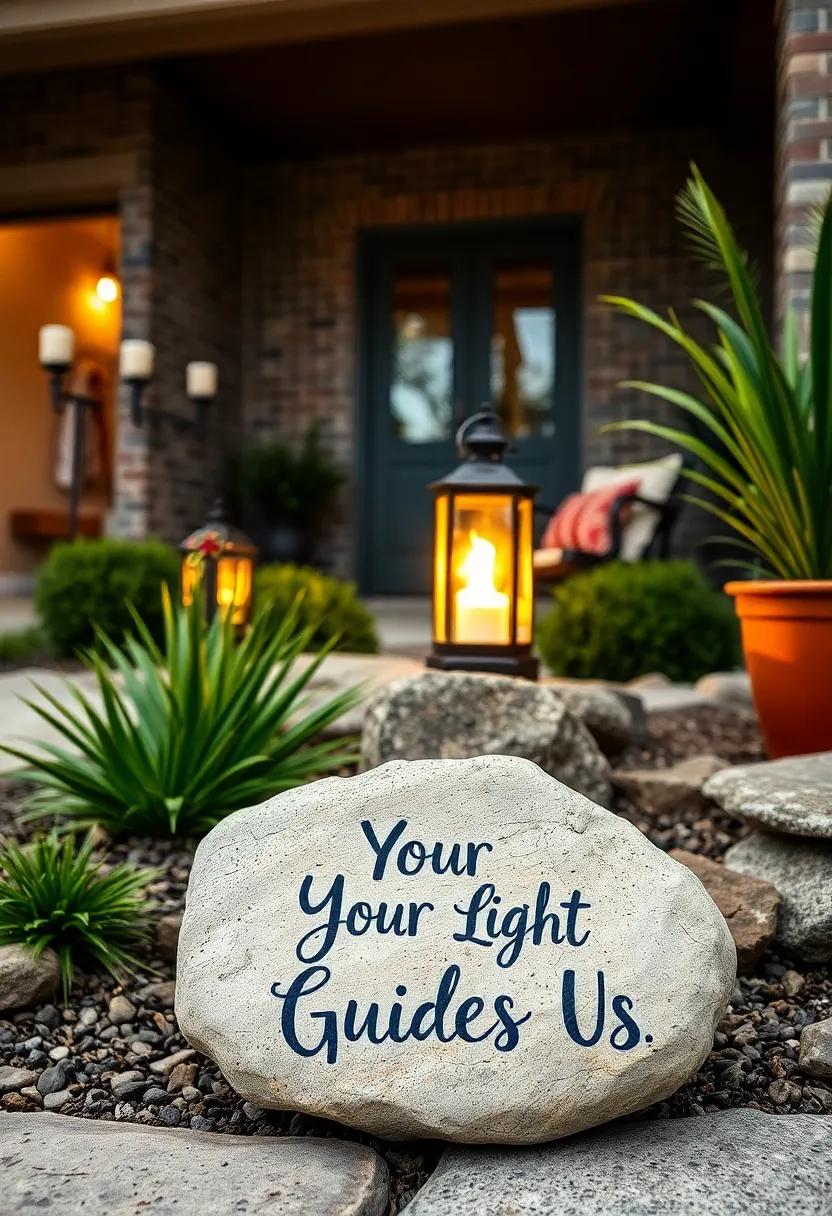A rock painted with a lantern glowing⁤ softly ‍alongside the quote 