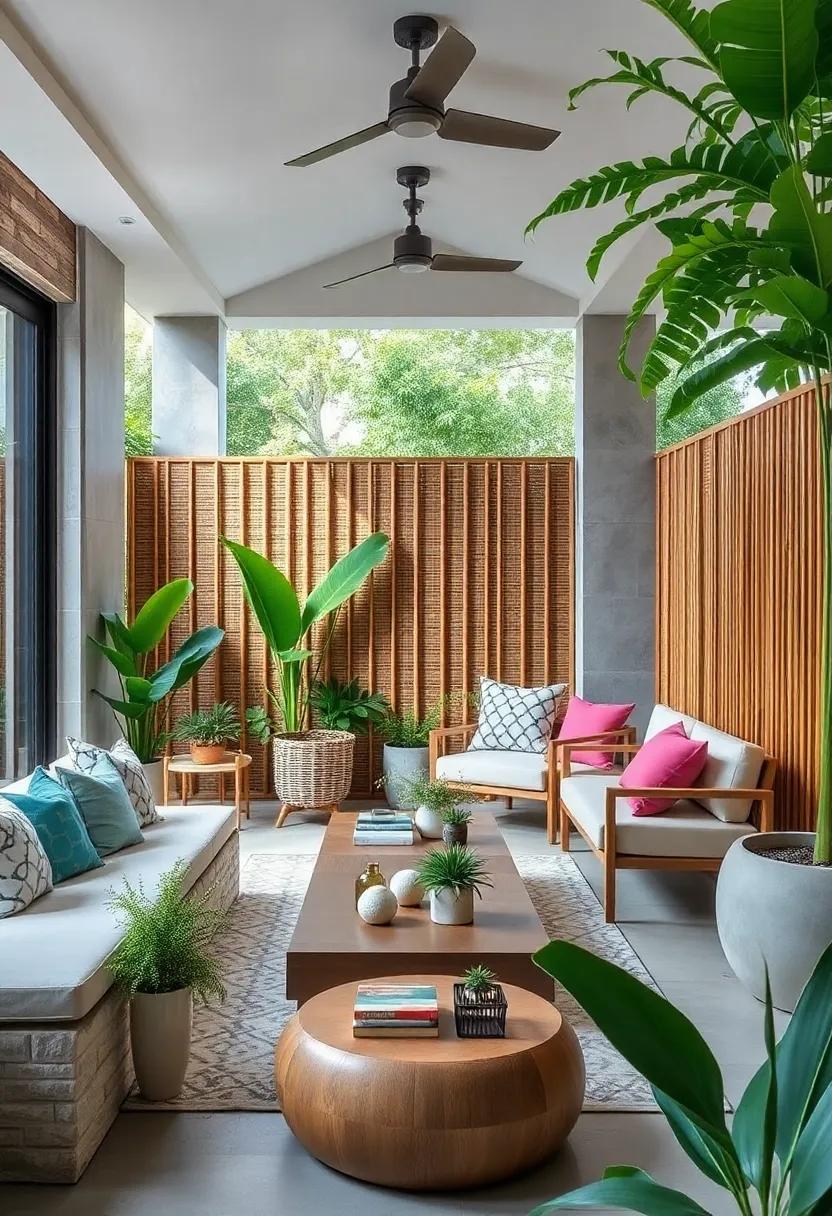 Bamboo Panel Dividers: Tall and sturdy, bamboo panels create an eco-friendly fence with a tropical vibe that's both functional and stylish