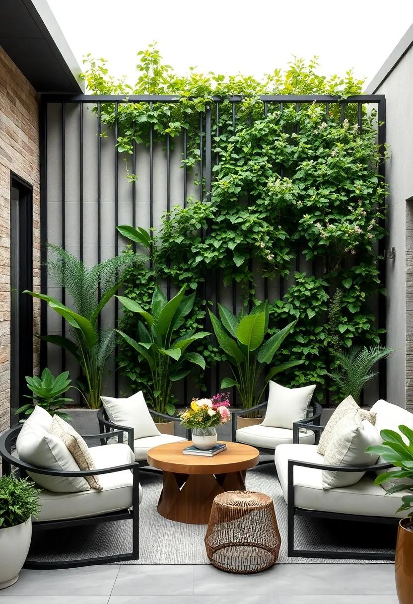 Metal Trellis Walls: Sleek and ‍modern, metal trellises serve as both a divider and a support for climbing plants to ⁤soften‍ the industrial edge