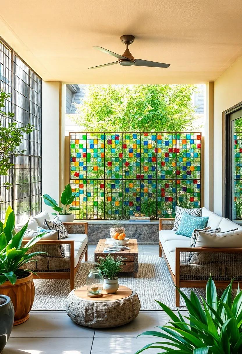 mesh Wire and Recycled​ Glass Panels: Eclectic panels combining wire mesh and colorful glass shards create‌ a unique, light-catching divider