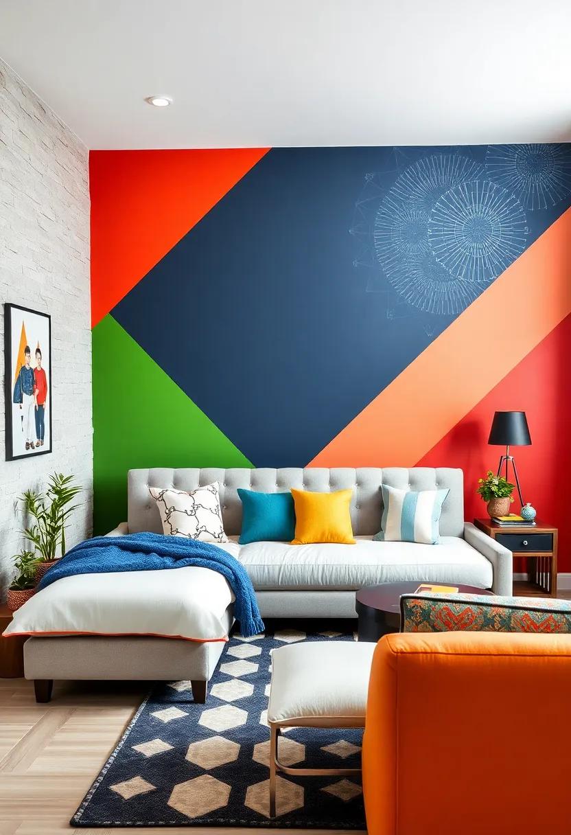 Angular Accent Walls: Create a striking focal ‍point with sharp, geometric patterns painted in bold colors to energize the room