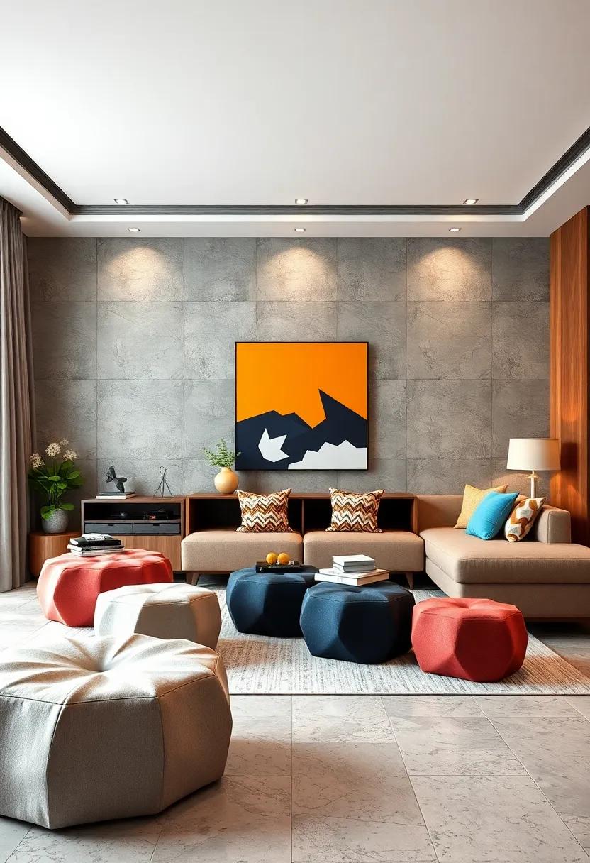 Geometric Poufs and Ottomans: Add polygonal seating options that⁤ provide comfort and contribute to the room's ⁣modern look