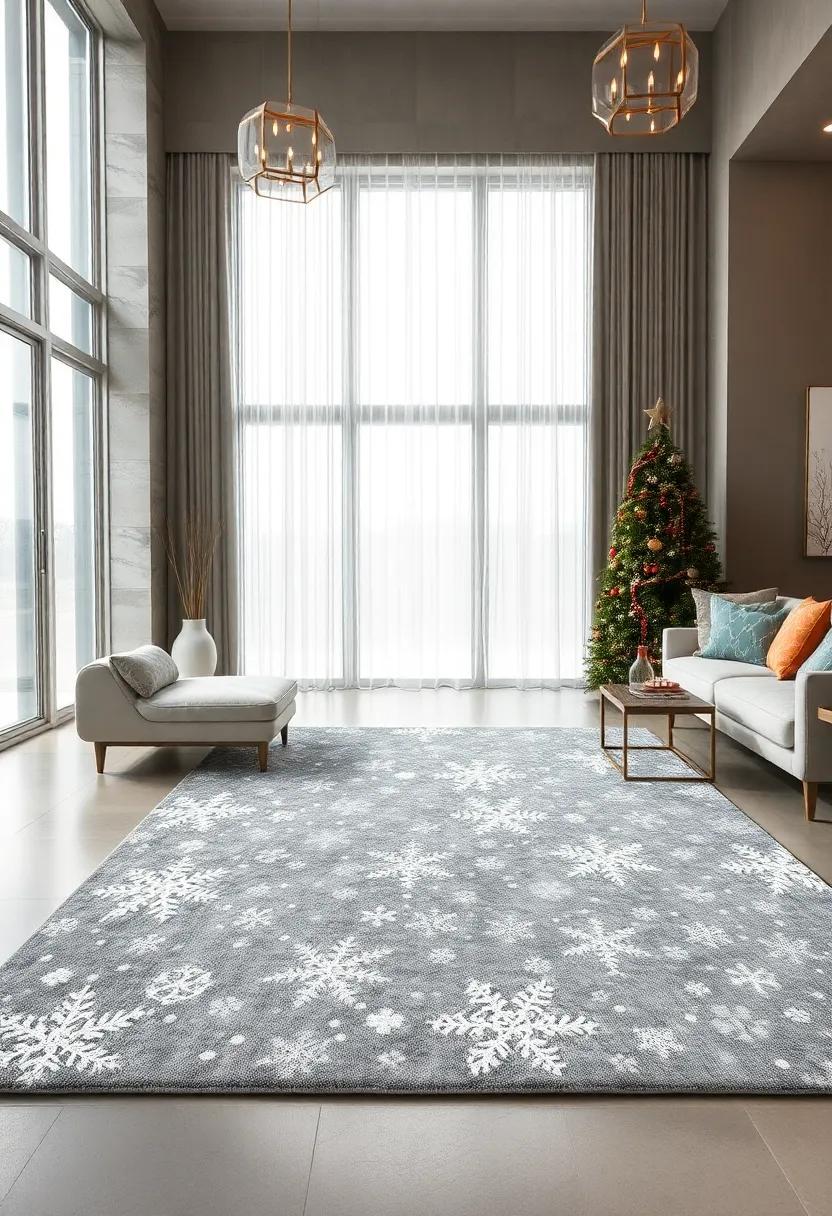 Metallic Snowfall Mat - ‍Shimmering silver and white snowflakes catch the light, creating ​a magical ‍winter wonderland effect