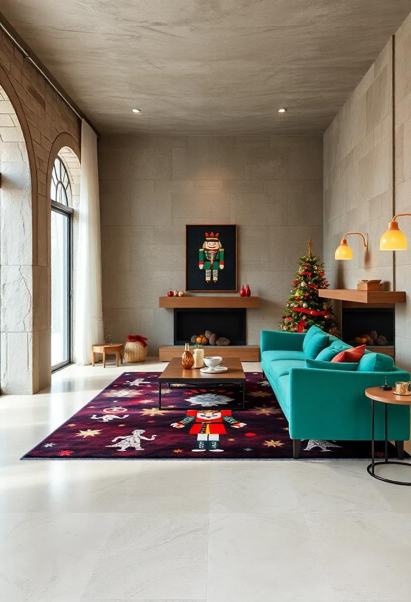 Nutcracker ​Ballet Rug -‍ Inspired by the beloved holiday ballet, this design centers around ⁢iconic dancers and festive motifs