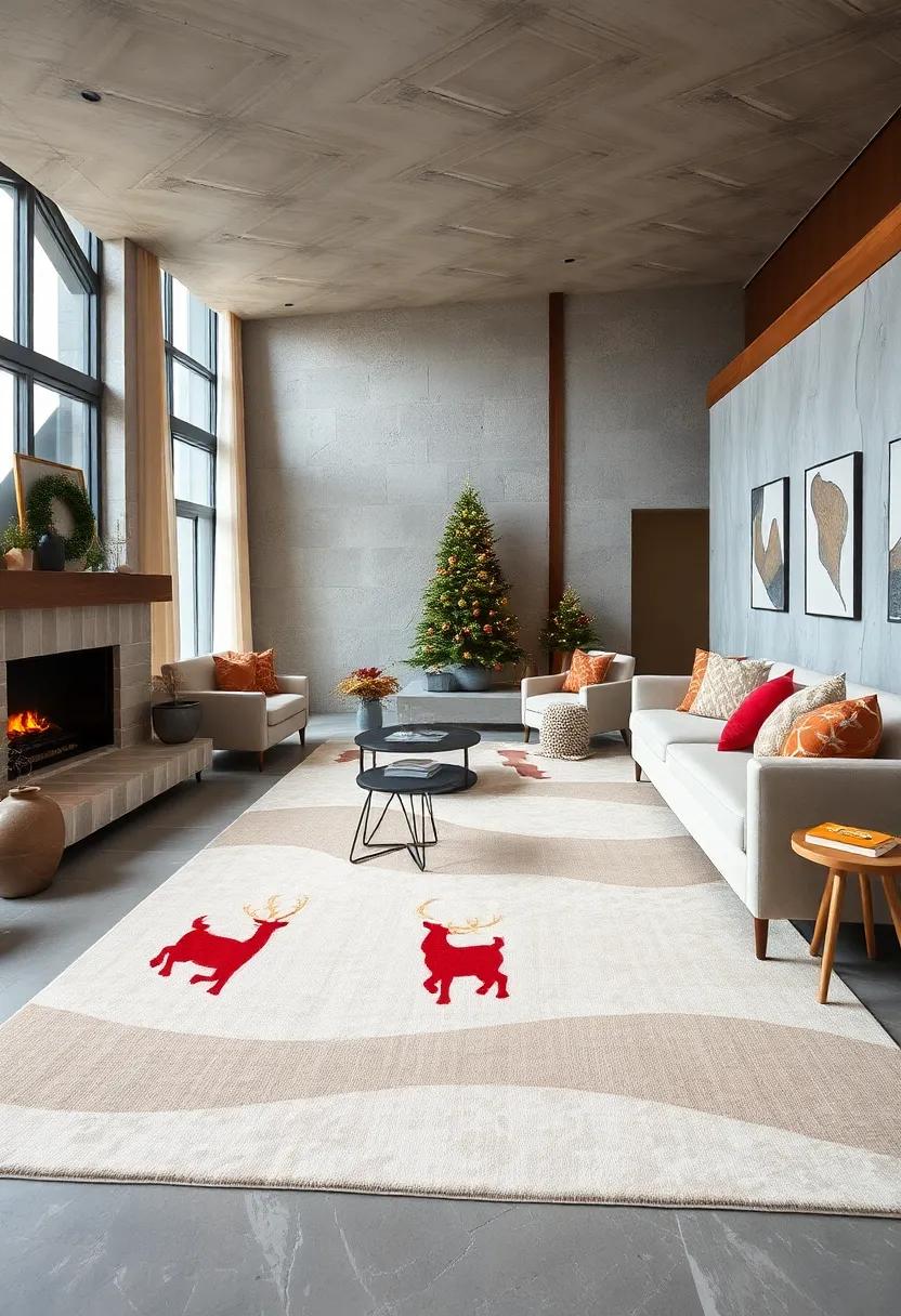 Reindeer Romp rug - Playful silhouettes of reindeer​ prancing through snowy terrain add a lively spirit ⁢to any space
