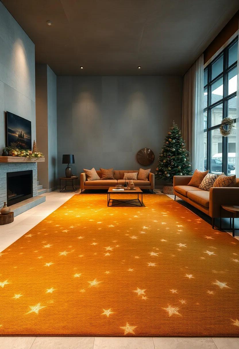 Sparkling Stars⁢ Carpet - Twinkling⁣ gold and ⁣white stars scattered over ⁢deep green emulate festive evening‍ skies