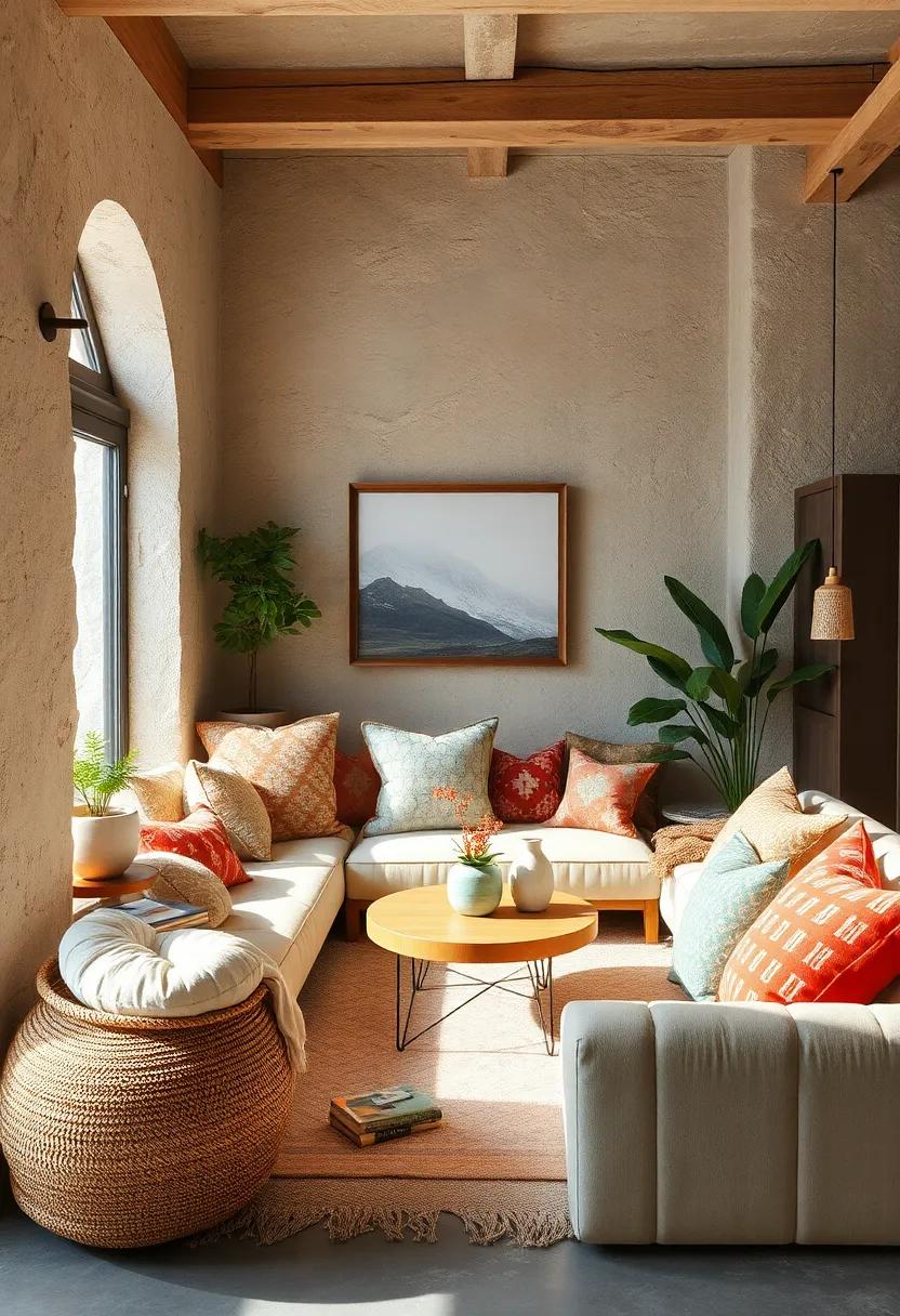Use an array of throw pillows in different textures and colors for a tactile, layered look