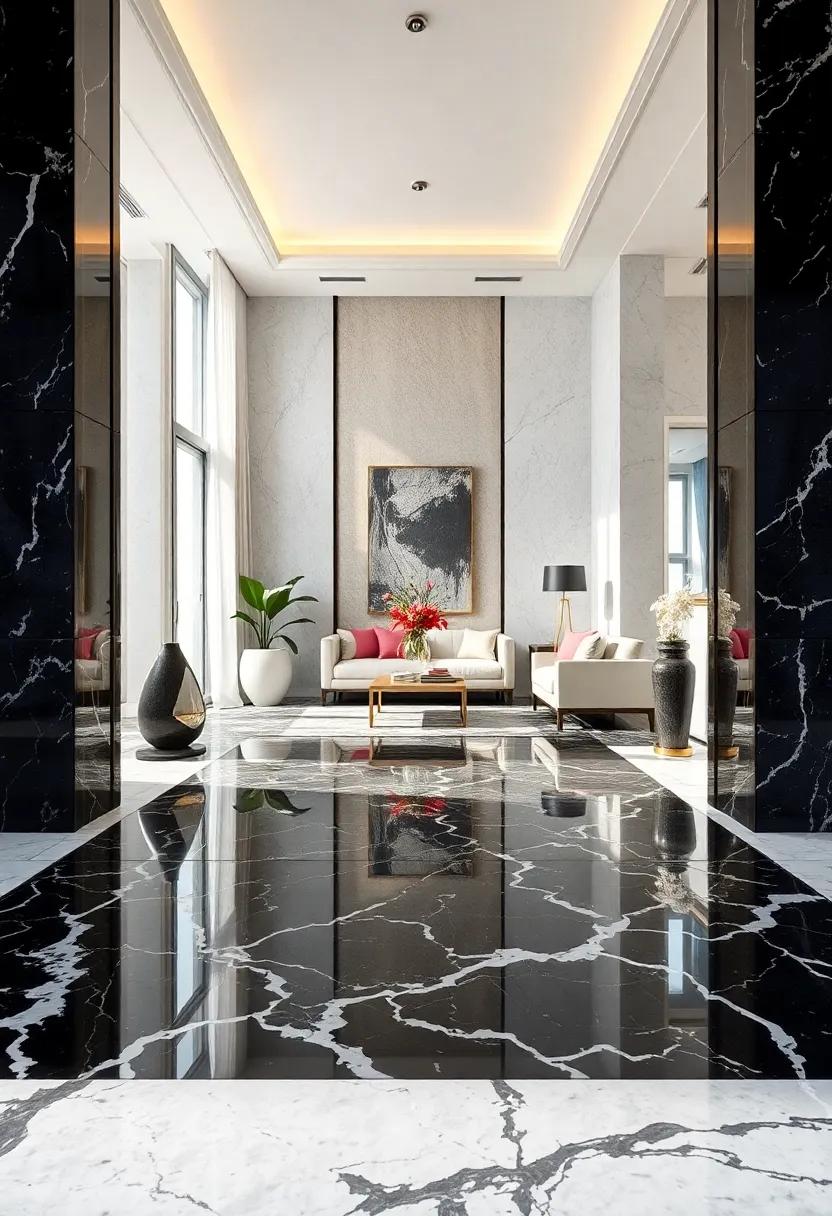 Bold Black Marble with ⁢White Streaks for a Dramatic Entrance