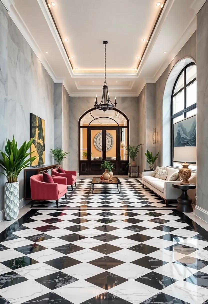 Classic Black and⁢ White Checkerboard Marble Flooring