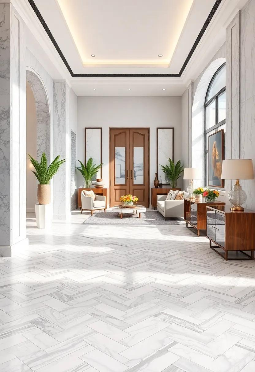 herringbone White and Grey⁢ Marble ⁢Tiles⁢ for Stylish Texture