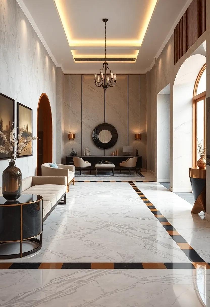 Marble​ Flooring with Inlaid⁣ Brass Strips ⁤for Glamorous⁤ Accents