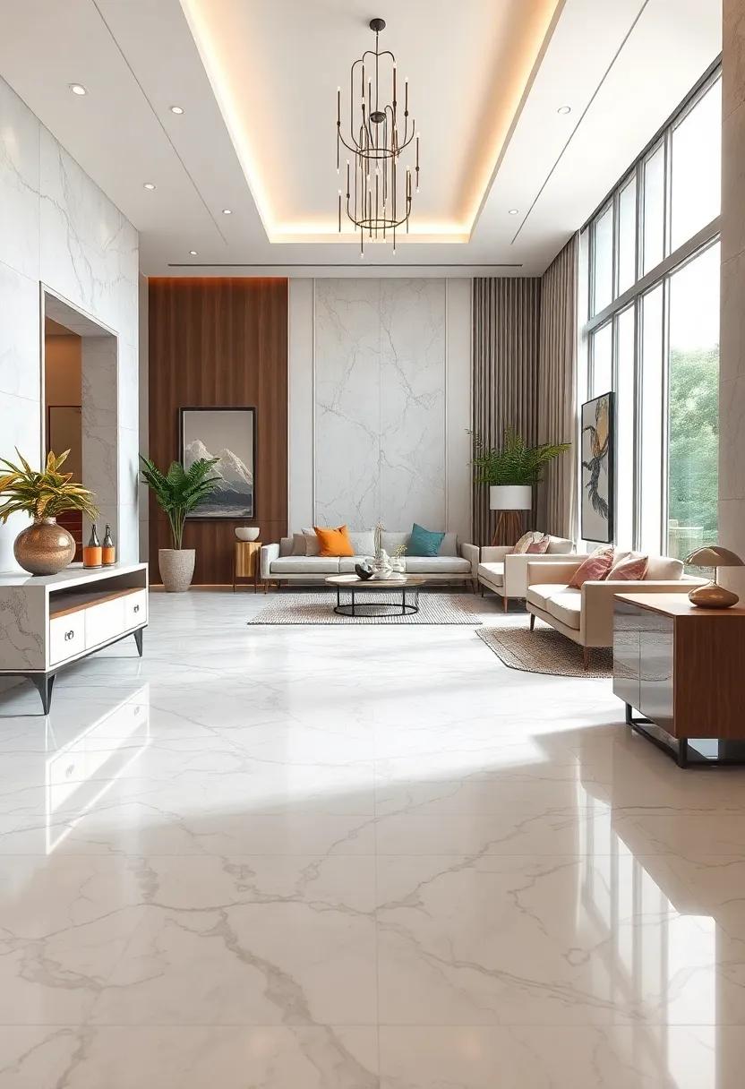 Polished‌ Carrara Marble with​ Subtle grey Patterns