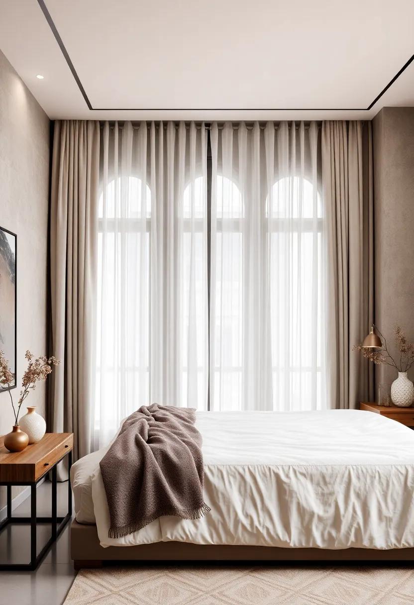 Neutral ‌Toned Curtains with Subtle Metallic Accents