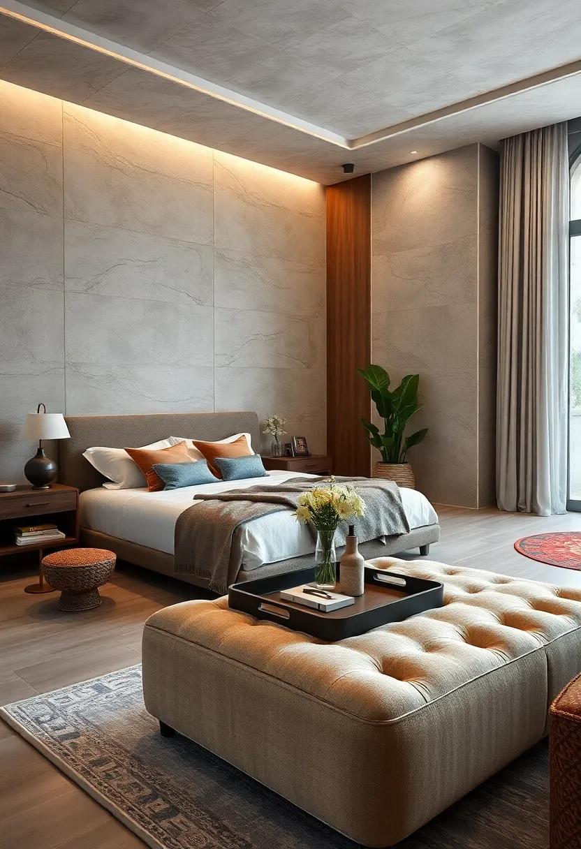 Plush Ottoman with Tray for Multi-Functional Use