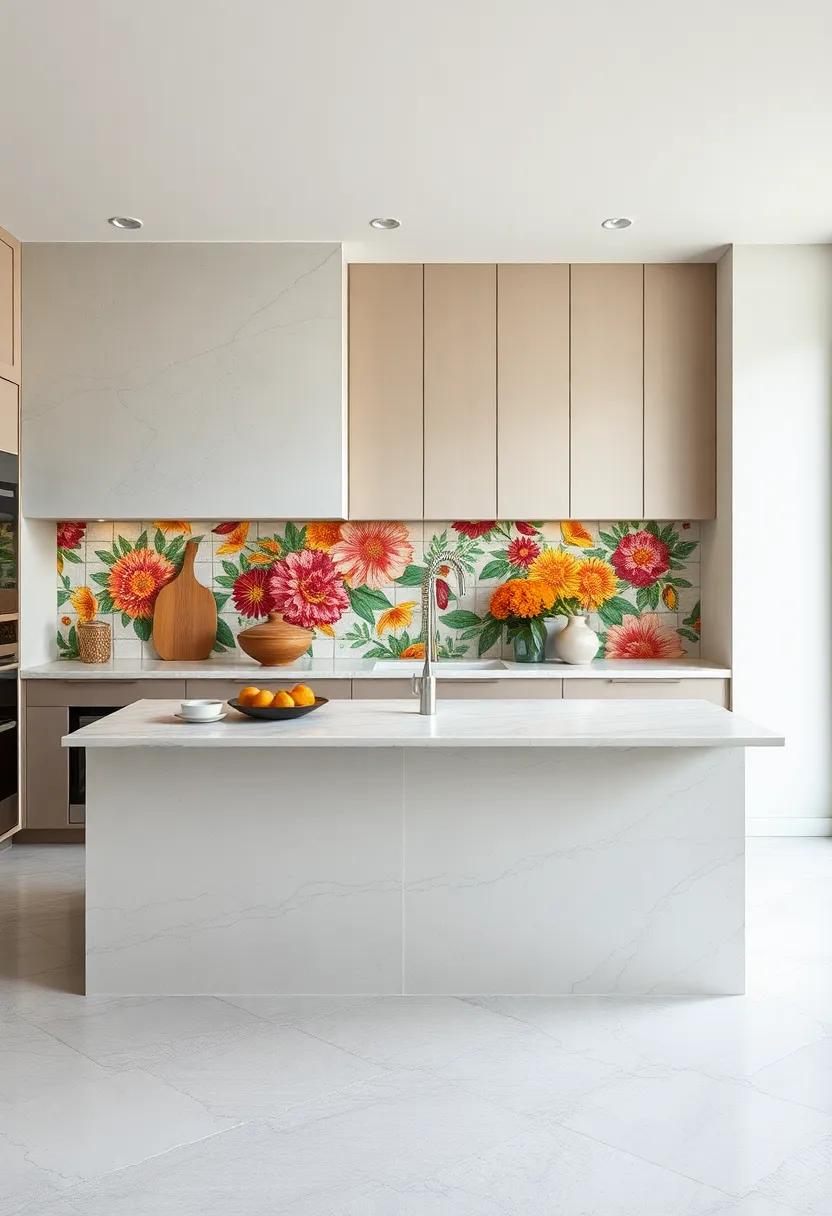 An artistic explosion of hand-painted ‍floral tiles adds a whimsical touch ​to an otherwise sleek design