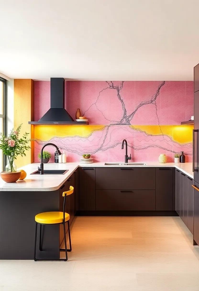 Bright fuchsia and ‌lemon tiles paired⁣ with matte black‌ fixtures create a daring contrast and sleek⁤ harmony
