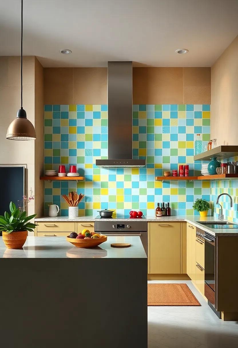 Canary yellow and sky blue checkerboard tiles add​ a spirited, ‌vintage charm to the space